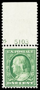 Scott 331 1908 1c Green Washington Perf 12 Issue Mint F-VF OG NH Cat $16.50