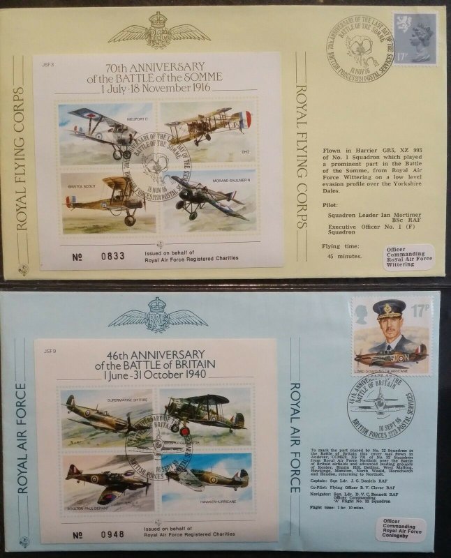 1986 RAF Battle of Somme & Battle of Britain Charity MS Flown Covers BFPO 2123/4