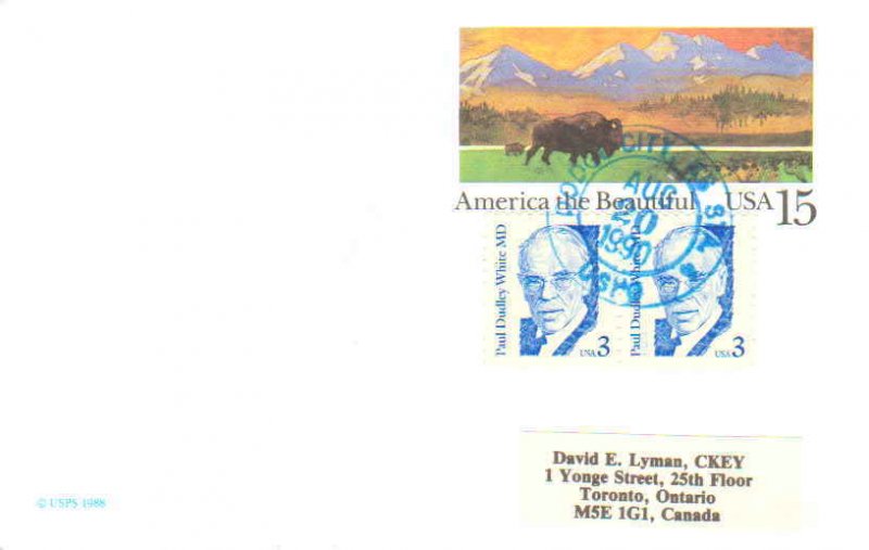 United States Kansas Dodge City Sta. 4 1990 blue double ring cds  3c White Gr...