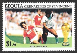 ST VINCENT BEQUIA 1986 $1.50 USSR v ENGLAND World Cup Mexico Soccer Sc 225 MNH