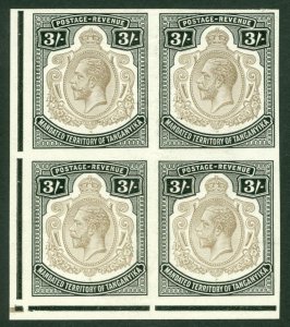 Tanganyika 1927 3/- colour trial in unadopted colour block of 4. Lightly...