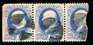 USAstamps Used VF US 1873 Bank Note Franklin Scott 156 Strip  