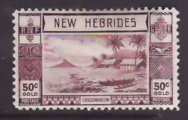 New Hebrides-Sc#57- id8-unused hinge remnant 50c Canoes-1938-