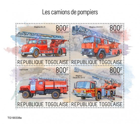 TOGO - 2019 - Fire Engines - Perf 4v Sheet - MNH