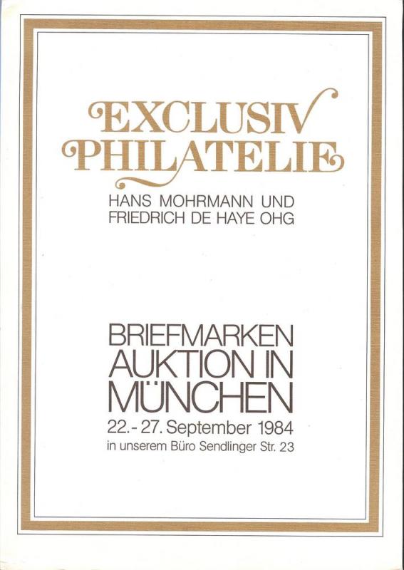 Exclusiv:    Exclusiv Philatelie, Mohrmann und DeHaye Sep...