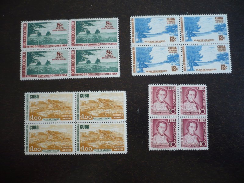 Stamps - Cuba - Scott#C114-C116,E20 - Mint Hinged Set of 4 Stamps in Blocks of 4