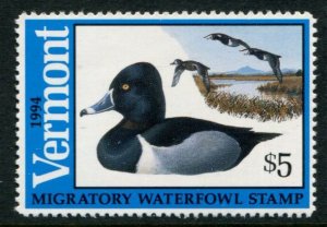 VT9 US $5 Vermont 1994 Migratory Waterfowl Stamp, MNH