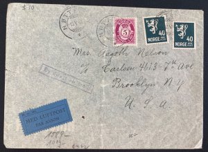 1941 Notterby Norway Airmail Censored Cover To Brooklyn NY Usa