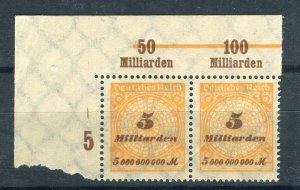 GERMANY; 1923 Oct-Nov Inflation Surcharged MINT MNH 5M. PAir SHEET MARGINAL