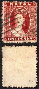 Natal SG19 1d Carmine-red No Wmk Perf 13 Thick Paper Cat 40 pounds