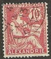 French Offices in Alexandria 21, used.  1902.  (f205)