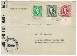 Germany (AMG) 1945 Huchting cancel on cover to the U.S., censored