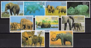 Malagasy Republic 1999  ELEPHANTS Set (9) Perforated MNH
