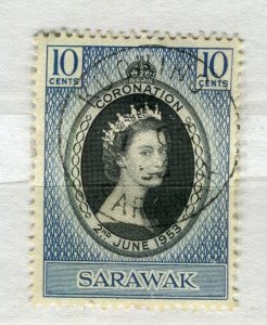 SARAWAK; 1953 early QEII Coronation issue fine used 10c. value Postmark Kuching