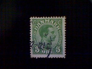 Denmark (Danmark), Scott #97, used (o), 1913, King Christian X, 5ø, green