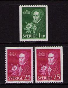 SWEDEN Sc# 707 - 709 MH FVF Set of 3 Almqvist & Wild Rose