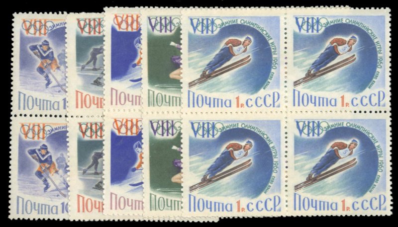 Russia #2300-2304, 1960 Winter Olympics, complete set in blocks of four, neve...
