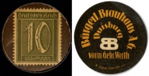 Germany Encased Postage Stamp Briefmarkengeld (Stamp Money) 10 Pfennig