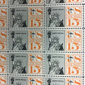 C63 Airmail Statue of Liberty  Untagged MNH 15 c Sheet of 50  FV $7.50  1961