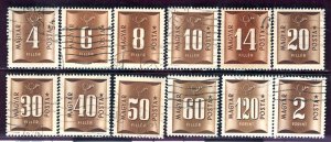 Hungary; 1951: Sc. # J198-J209: Used CTO Cpl. Set