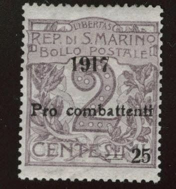 San Marino Scott B1 MH* 1917 surcharged Semi-postal  CV$15