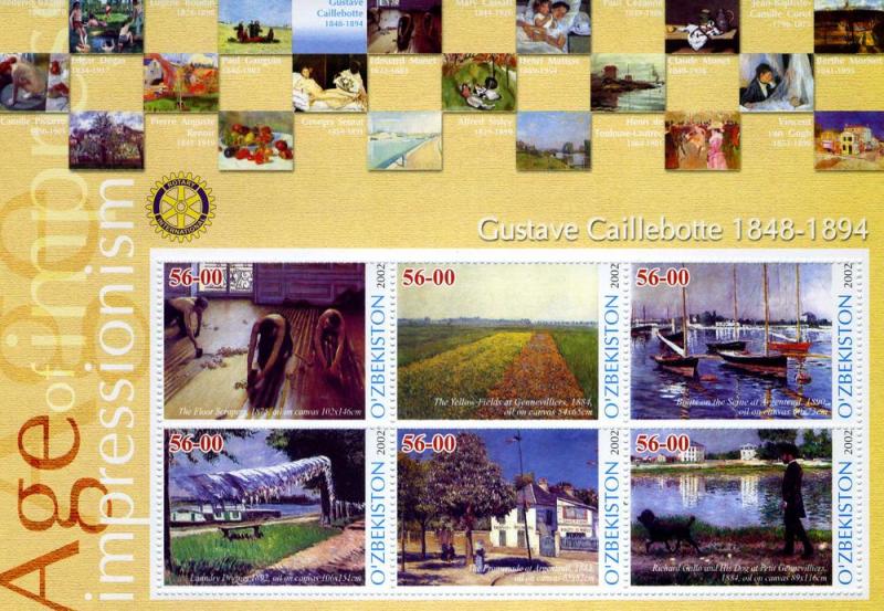 Uzbekistan 2002 GUSTAVE CAILLEBOTTE Painting Rotary Sheet Perforated Mint (NH)