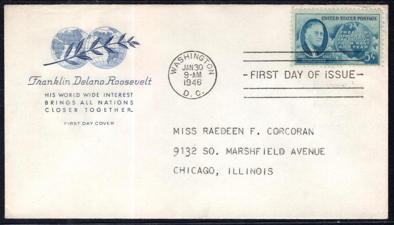 US 933 Franklin D Roosevelt House of Farnam Typed FDC