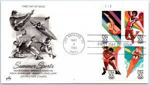 US FIRST DAY COVER SUMMER OLYMPIC GAMES LOS ANGELES BLOCK OF (4) ART CRAFT 1984