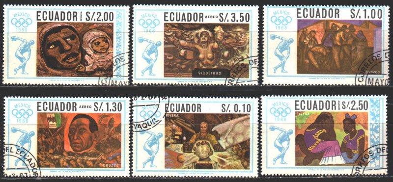 Ecuador. 1967. 1313-18. Mexico City, summer olympics, painting. USED.