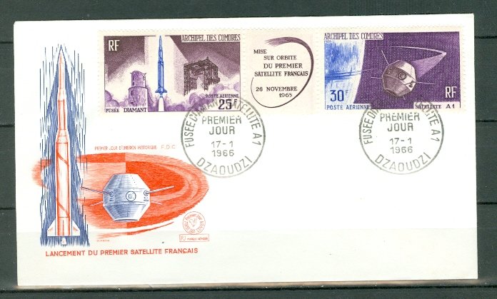 COMORO ISL. SATELLITTE  #C16a STRIP + LABEL...FDC