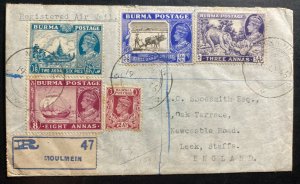 1946 Moulmein Burma Registered Airmail cover To Leek England