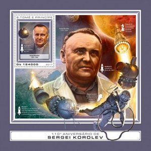 St Thomas - 2017 Sergei Korolev - Stamp Souvenir Sheet - ST17413b