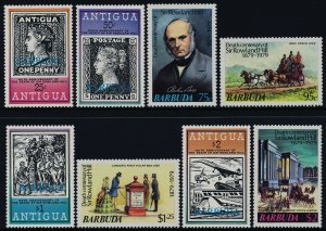 Barbuda 378-85.384a MNH Rowland Hill, Mail Coach, Horse, Stamp on Stamp