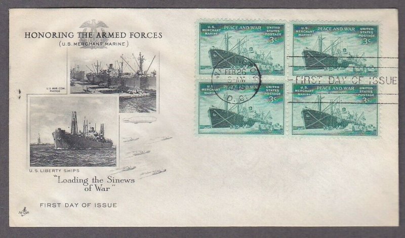 US 939 Merchant Marine 1946 Block 4 ARTCRAFT Cachet FDC Cover