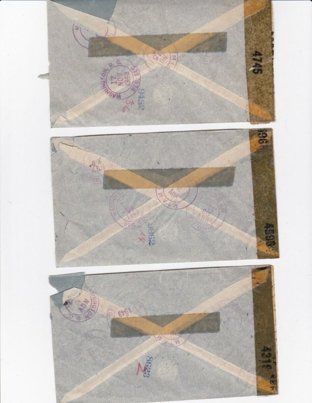 KAPPYSTAMPS BOLIVIA 1940'S 3 DIFFERENT CENSORED COVERS TO USA  DV61