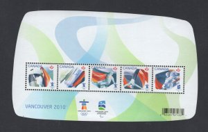 Canada #2299  (2009 Vancouver Olympics sheet of 5)  VFMNH CV $8.50