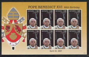 Guyana 3984 MNH, 80th Birthday of Pope Benedict XVI Souvenir Sheet from 2007..