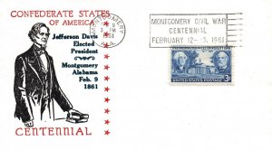 CONFEDERATE STATES OF AMERICA JEFFERSON DAVIS CACHET COVER CIVIL WAR 1861-1961