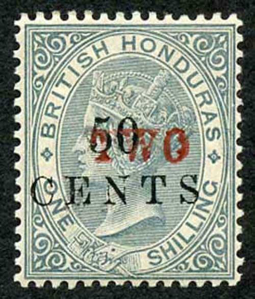 British Honduras SG35a TWO on 50c on 1/- Grey M/M