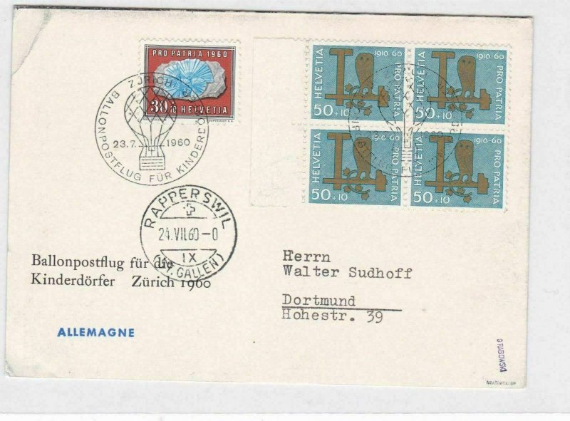 SWITZERLAND 1960 BALLOON POST , POSTCARD   REF 4984