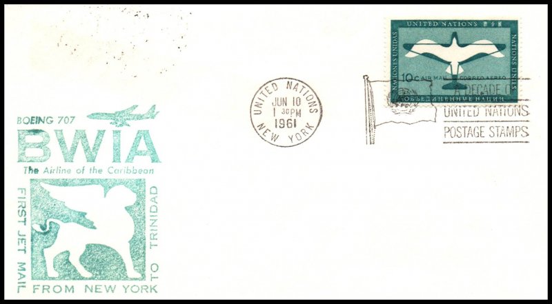 UN New York to Trinidad BWIA 1961 First Jet Flight Cover