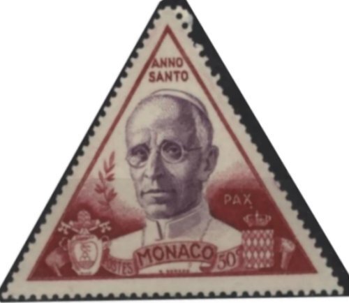 Monaco 263 (mnh) 50c Pope Pius XII, dk rose lake & pur (1951)