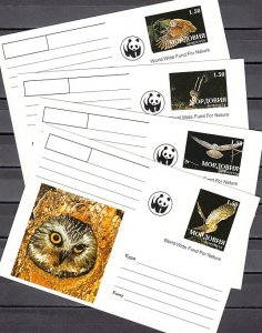 Udmurtia, 1999 Russian Local. WWF-Owls on 4 Postal Cards. ^