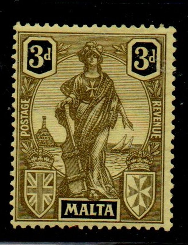 Malta Sc 106 1926 3d black on yellow Statue stamp mint