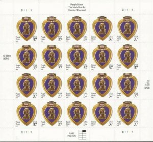 Purple Heart Sheet of Twenty Five 37 Cent Postage Stamp Scott 3784