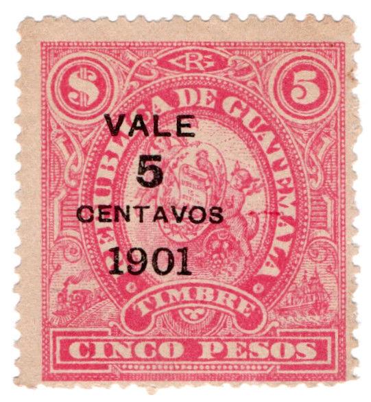 (I.B) Guatemala Revenue : Duty Stamp 5c on $5 OP