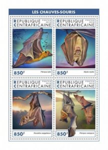 Central Africa - 2019 Bats on Stamps - 4 Stamp Sheet - CA18908a