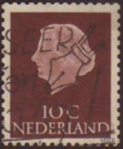 Netherlands 1953 Sc#344, SG#775 10c Brown Queen Juliana USED.