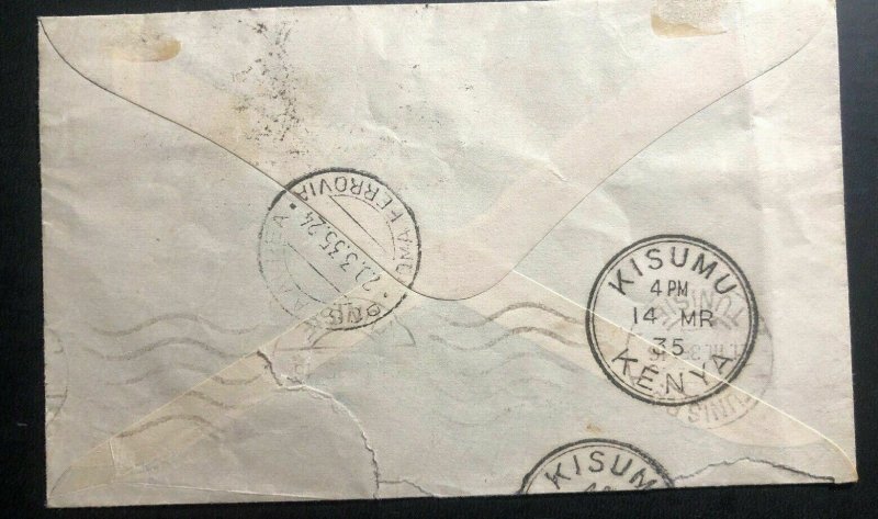 1935 Kakamega Kenya Early Airmail Cover FFC To Tunis Tunisia Via Marseille