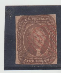 US Scott #12 Used, VF Red Grid Cancel (CV $775